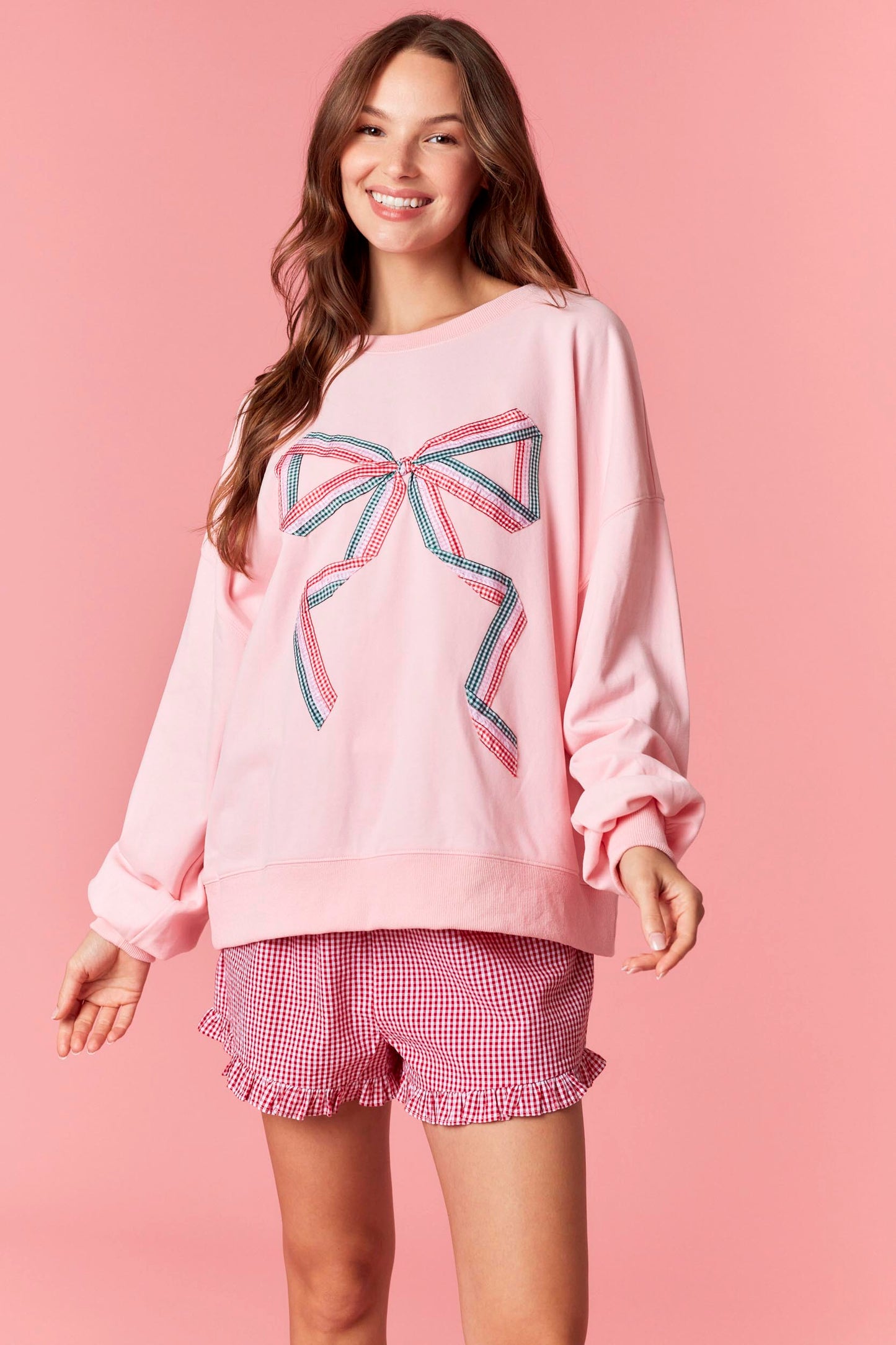 IKT300394-02 Gingham Bow Detail Sweatshirt