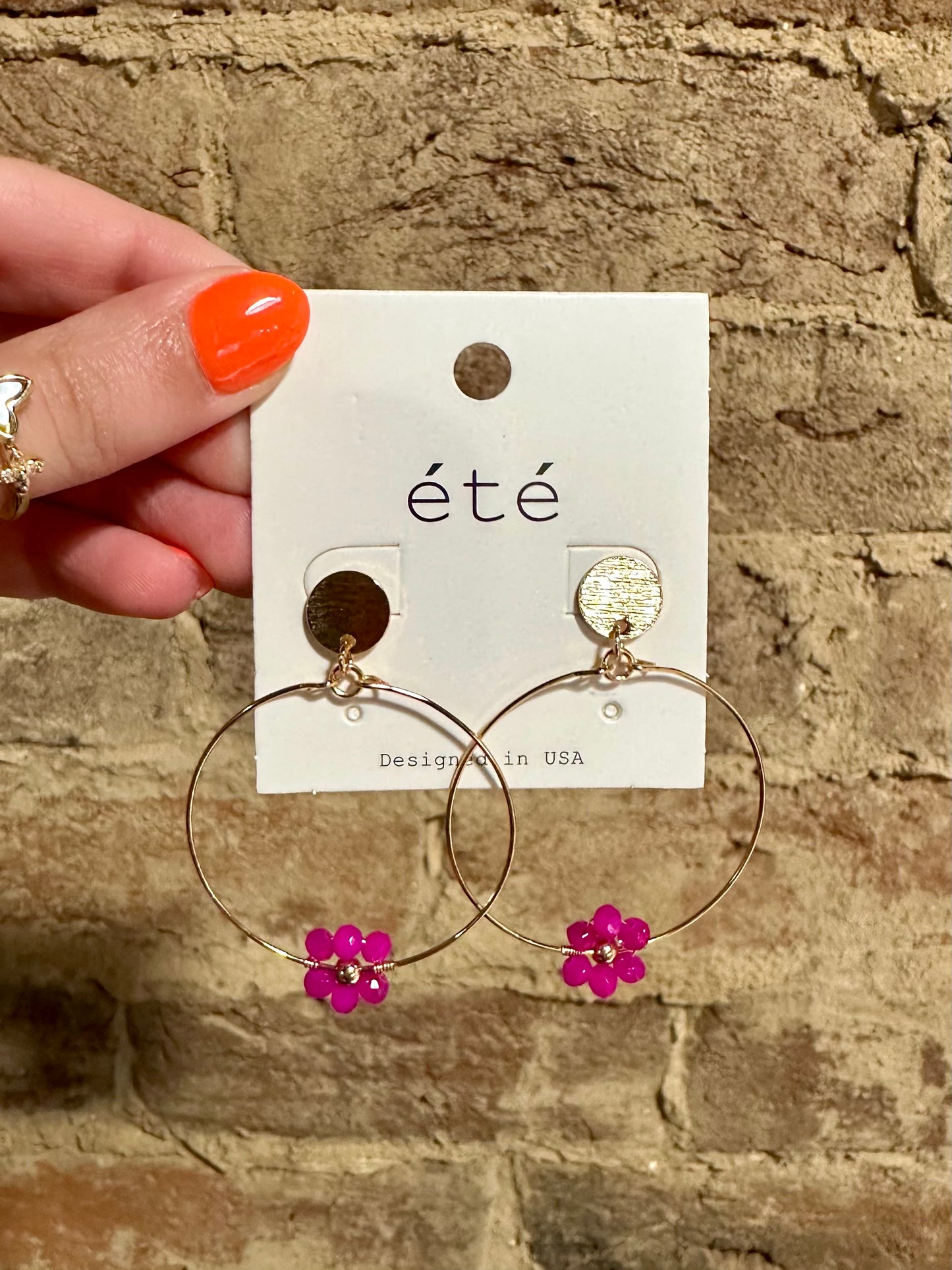 91159 Colored Flower Hoop Earrings