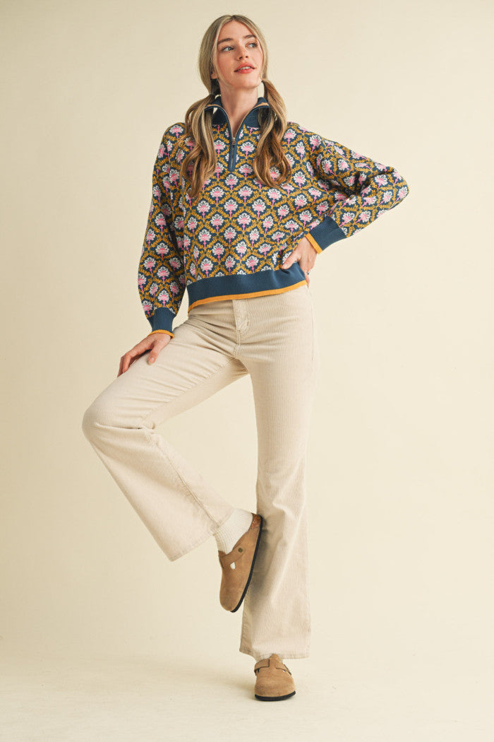 MSW10829 Floral Half Zip Pullover