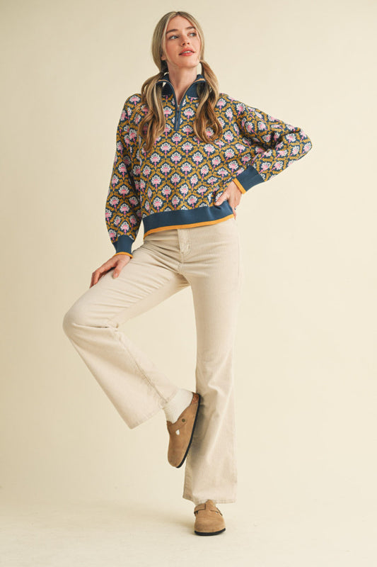MSW10829 Floral Half Zip Pullover