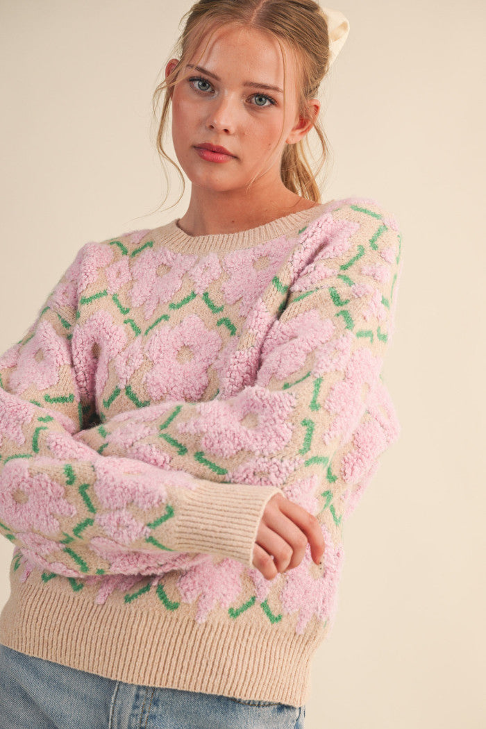 MSW11198 Fuzzy Floral Sweater