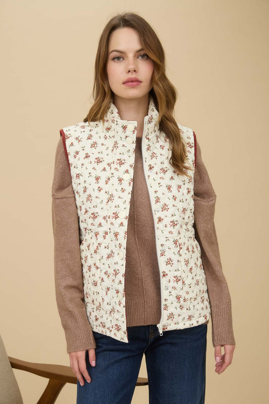 CR2687 Floral Quilted Puffer Vest