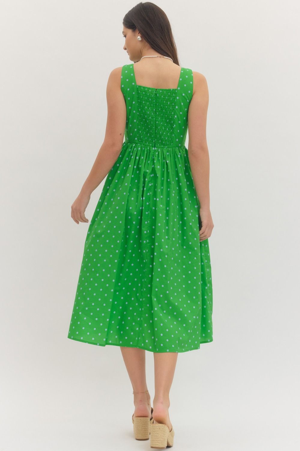 D30561 Sleeveless Polka Dot Midi Dress