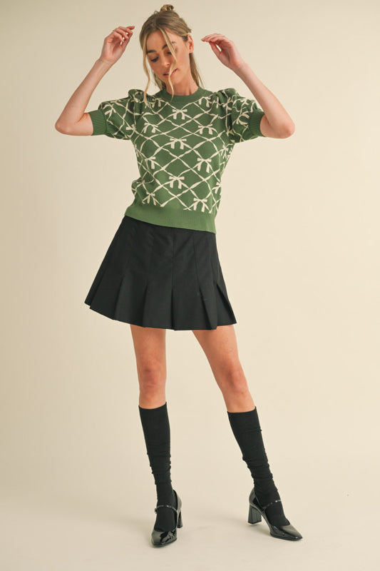 MSW10736 Bow Pattern Short Sleeve Sweater