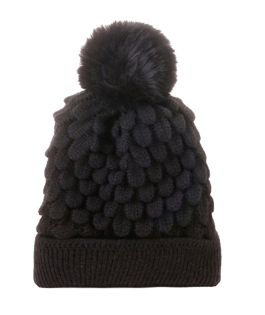U-709 Cable Knit Pom Pom Beanie