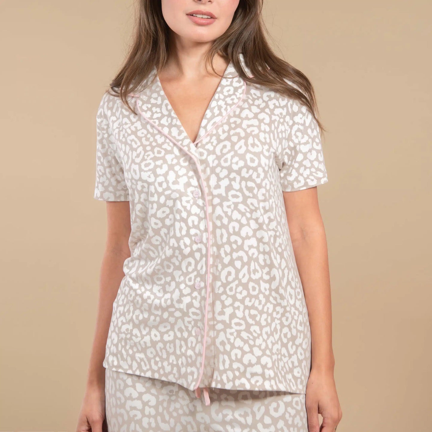 Taupe Leopard Notch Collar Top