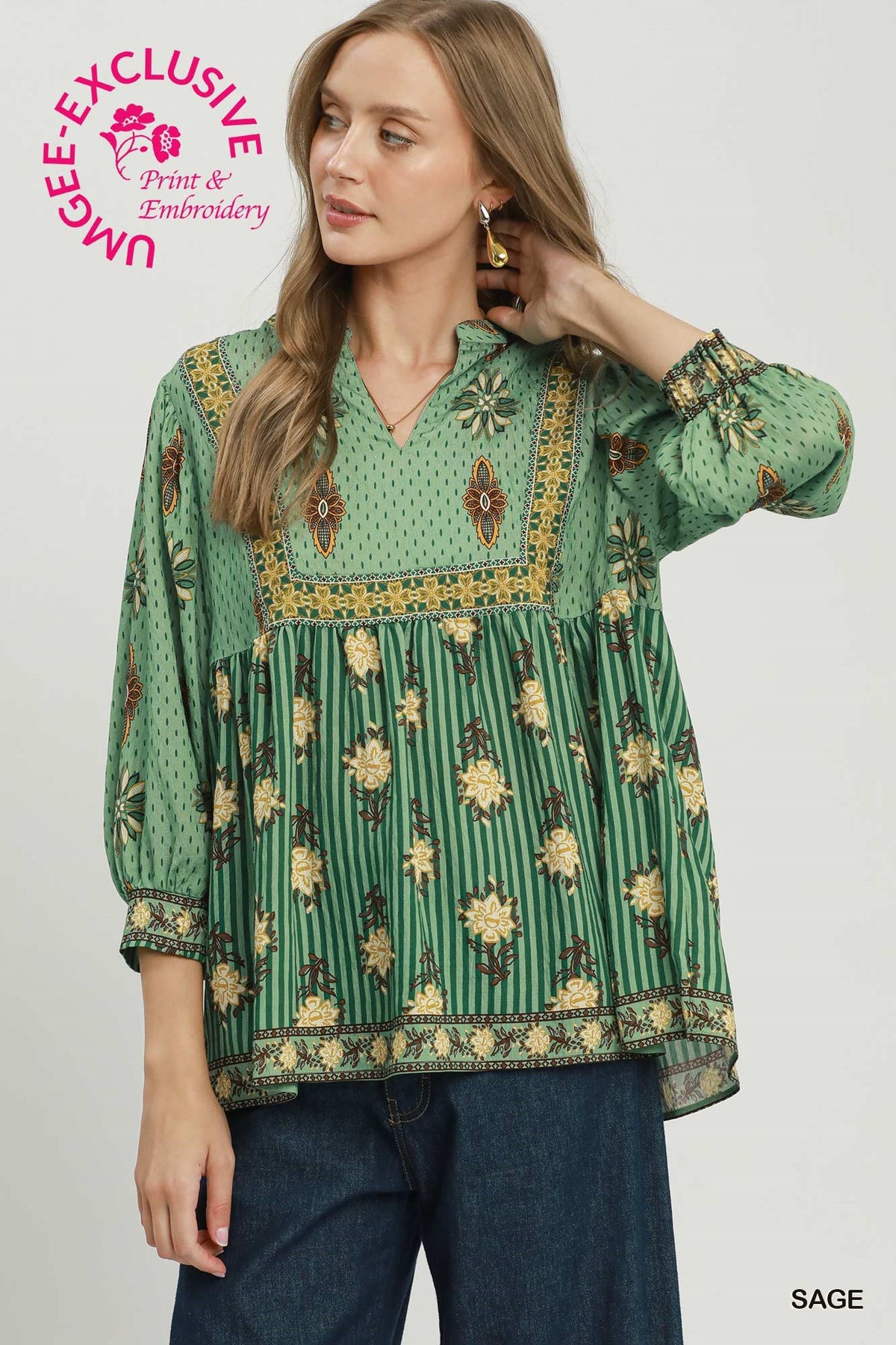 C6615 Printed Babydoll Top