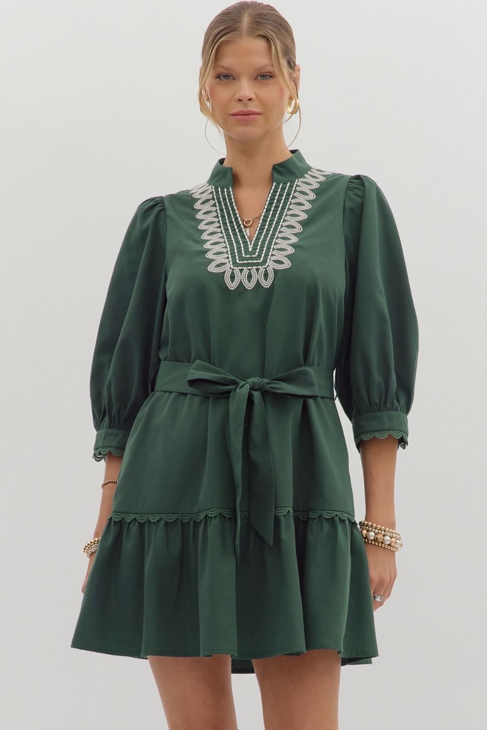 D27990 Solid 3/4 Sleeve Mini Dress