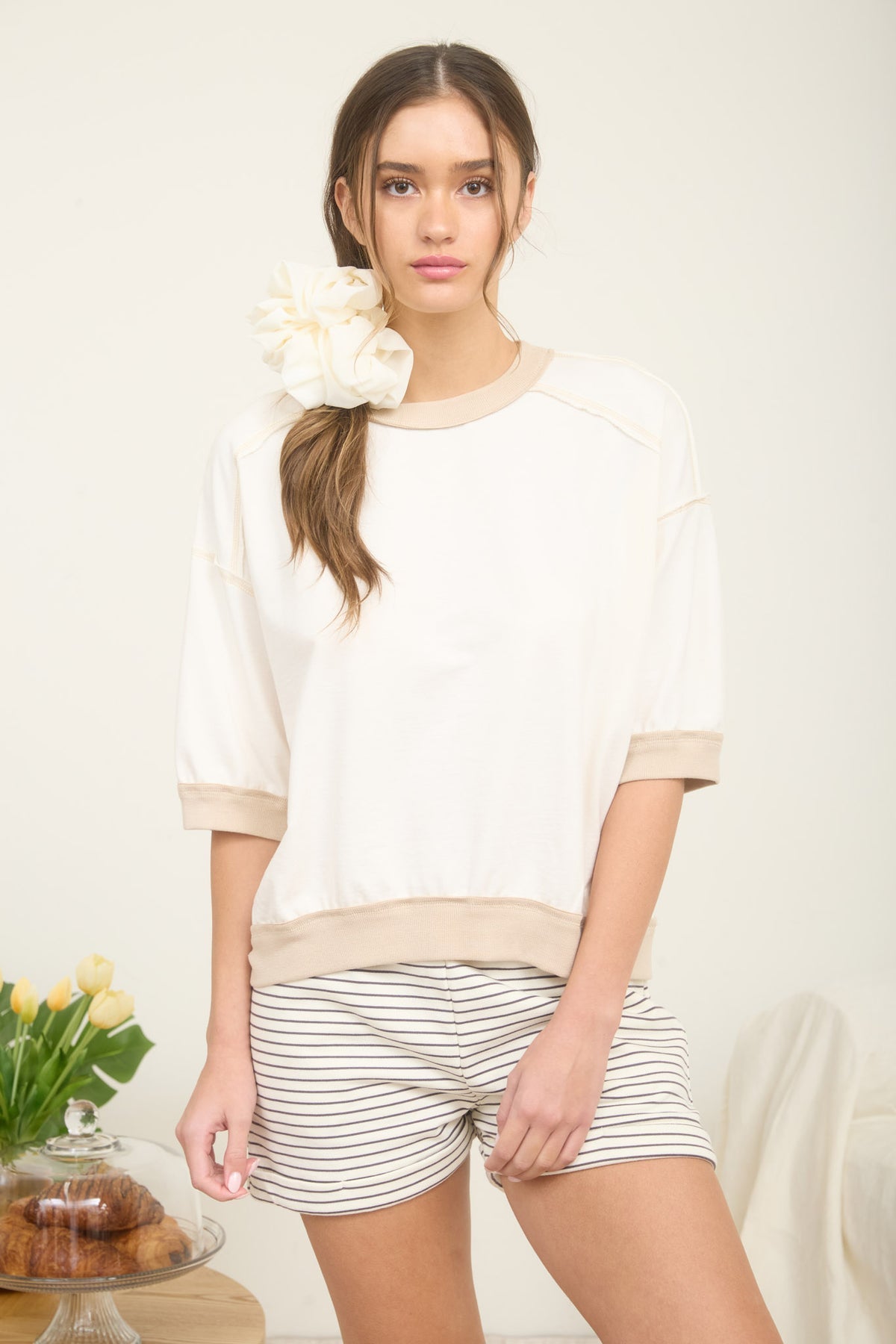 J6ST1038 Raglan 3/4 Sleeve Top
