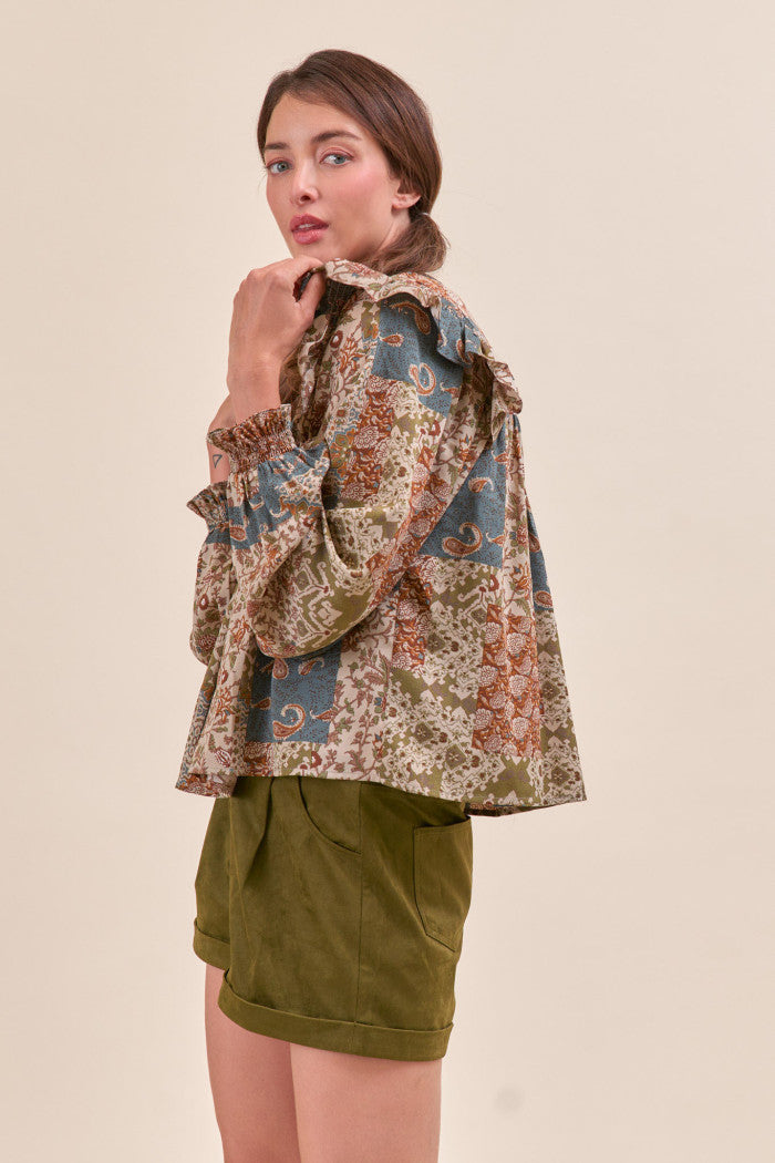 MTP4350 Patchwork Printed Blouse