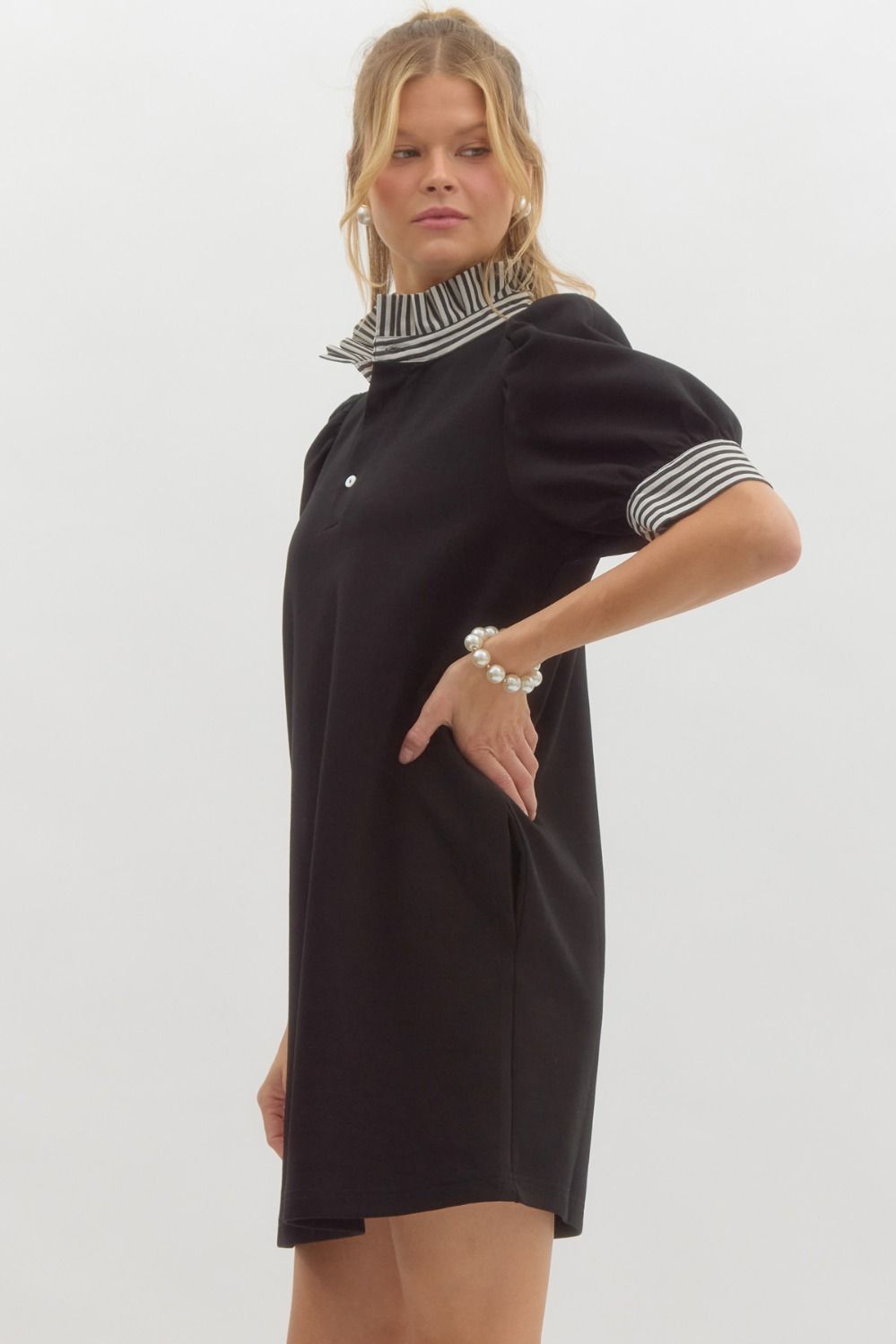 D25821 Solid Pullover Polo Dress
