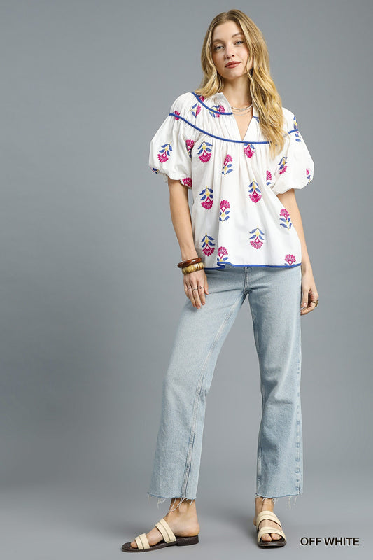 K0255 Meadow Bloom Embroidered Top