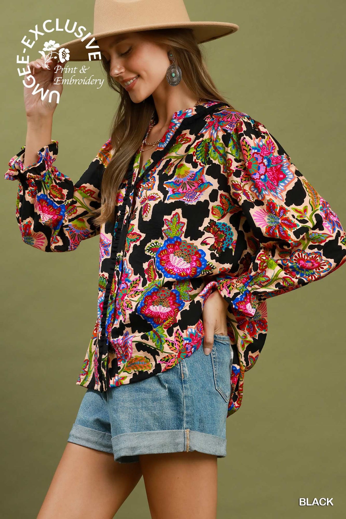 D1202 Mixed Floral Print Top