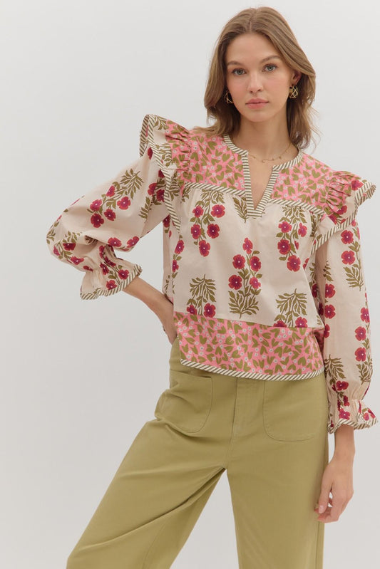 T28295 Multi-Print Long Sleeve Top