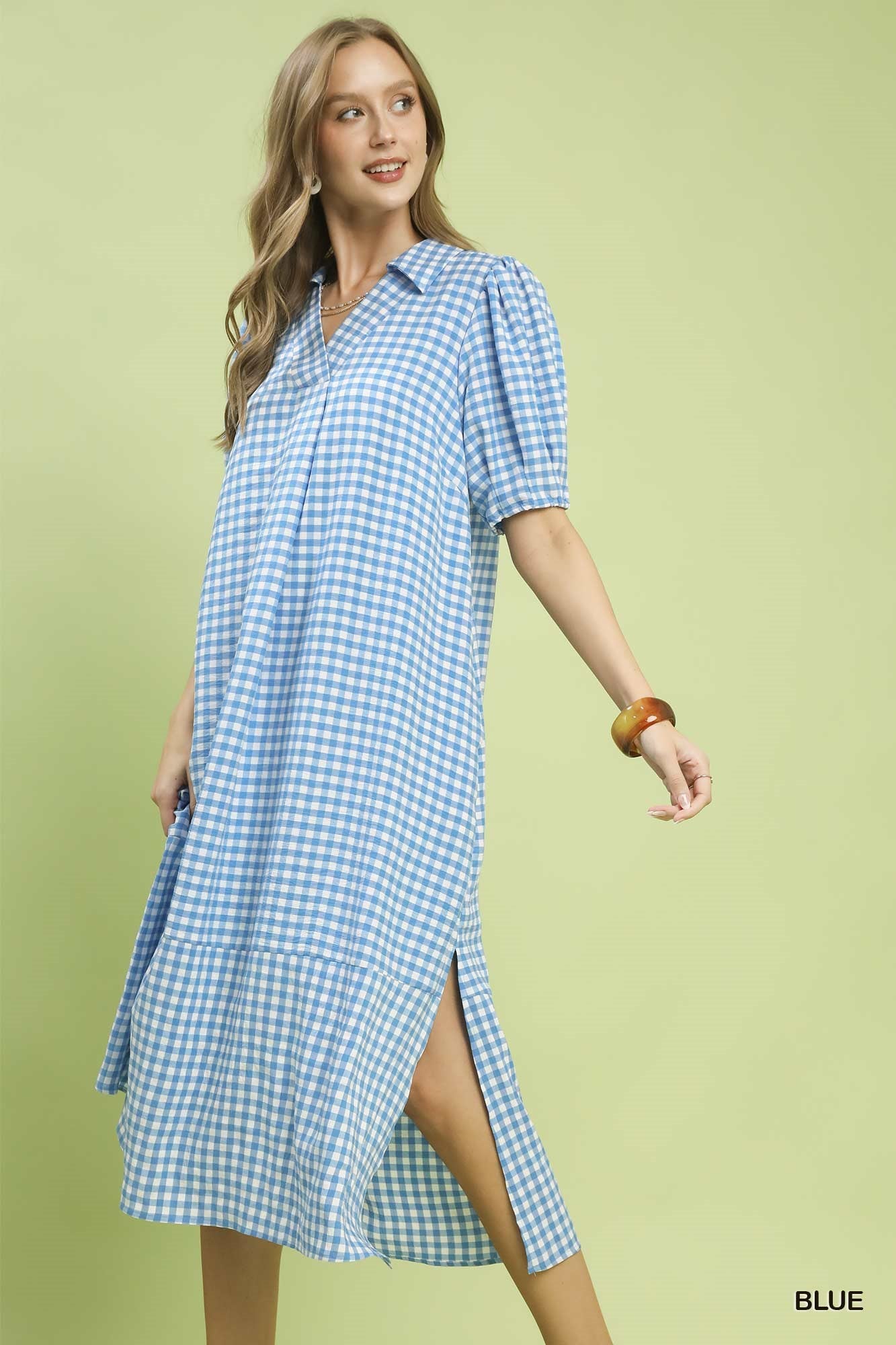 C6338 Gingham Midi Dress