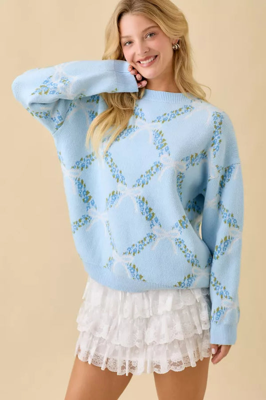 LL21003 Coquette Ribbon Floral Sweater