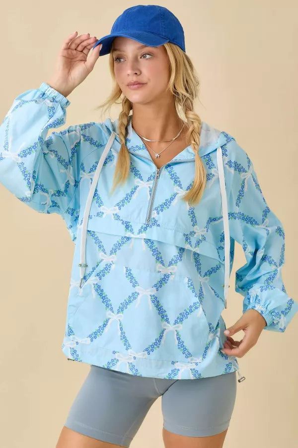 LJ61399 Coquette Ribbon and Floral Windbreaker Jacket