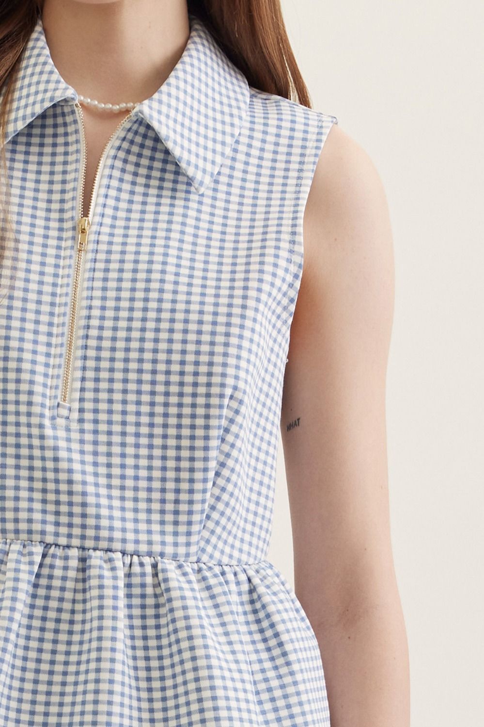 T30068 Gingham Sleeveless Peplum Top