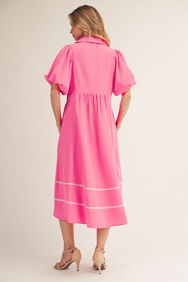 G15631 Front Smocking Detail Midi Dress