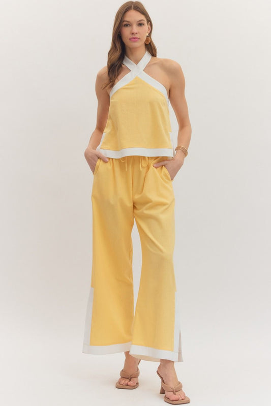P31318 Solid Wide Leg Pants