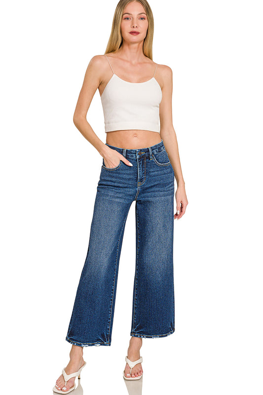 DYP-9556DD Cropped Wide Leg Denim Jeans