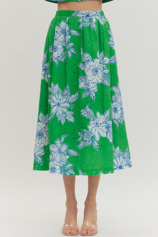 S30833 Botanical Print Midi Skirt