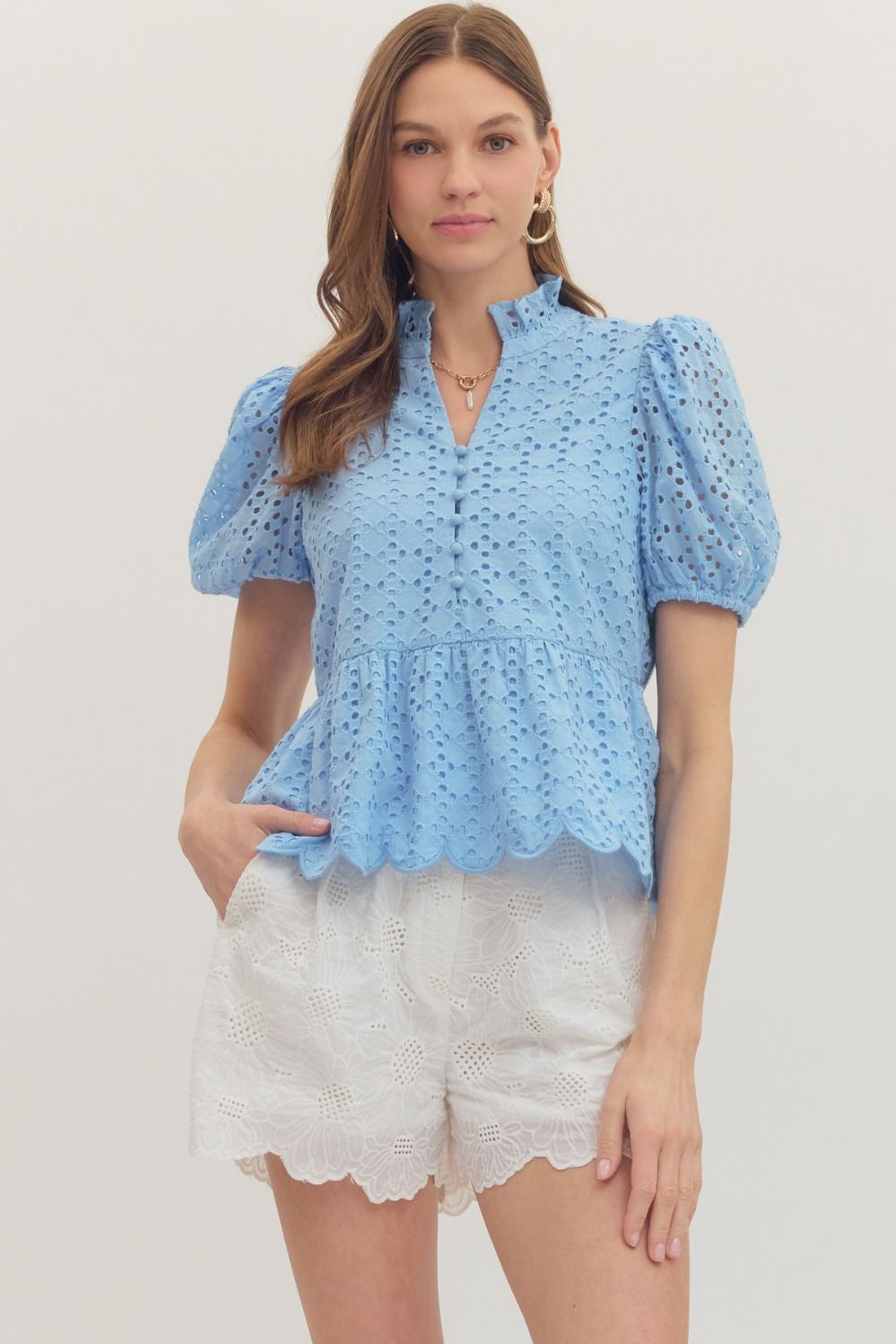 T30420 Short Sleeve Eyelet Top