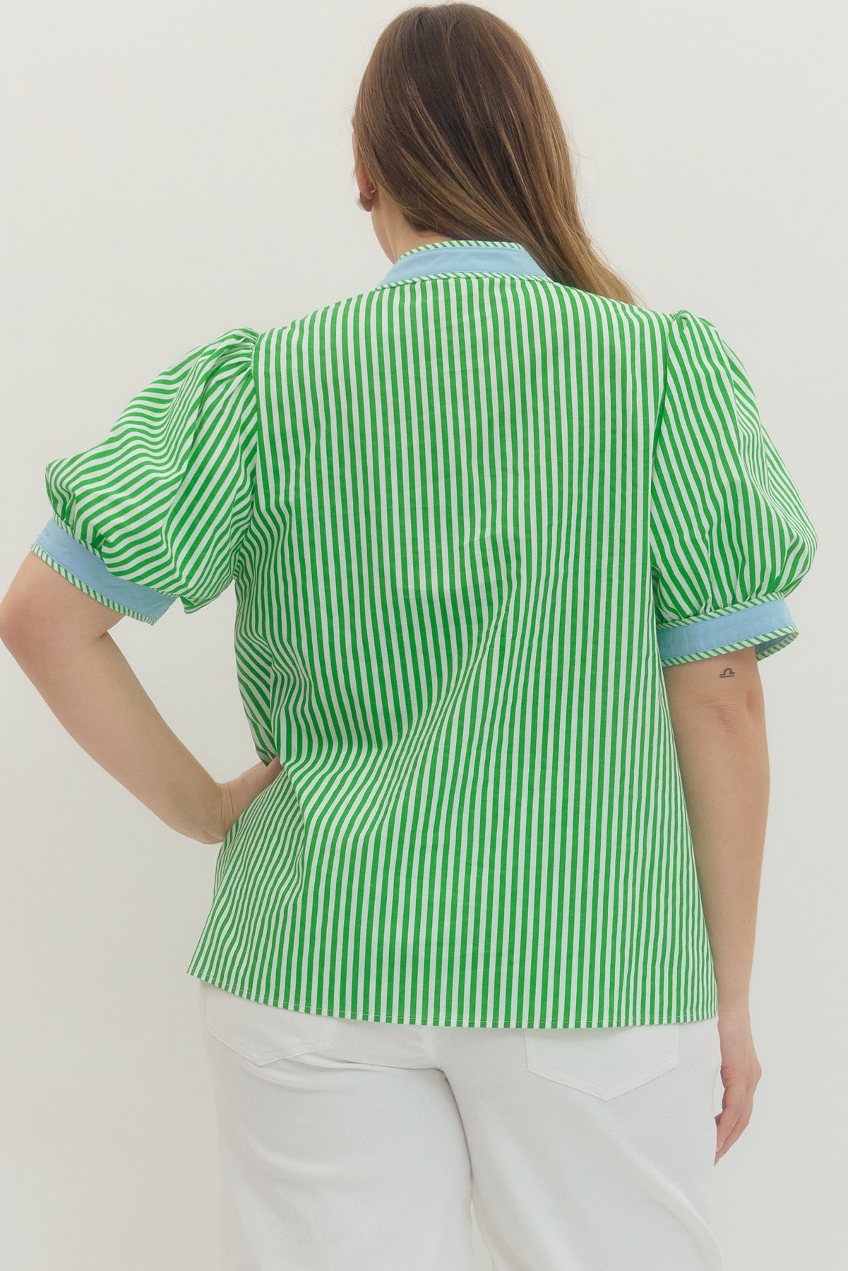 T30449P Curvy Two Tone Stripe Top