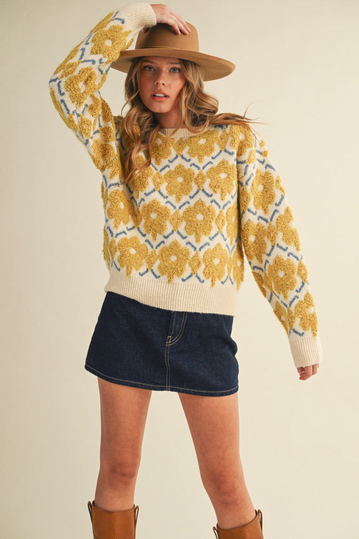 MSW11198 Fuzzy Floral Sweater