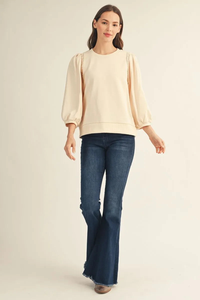 M51239 3/4 Sleeve Solid Top