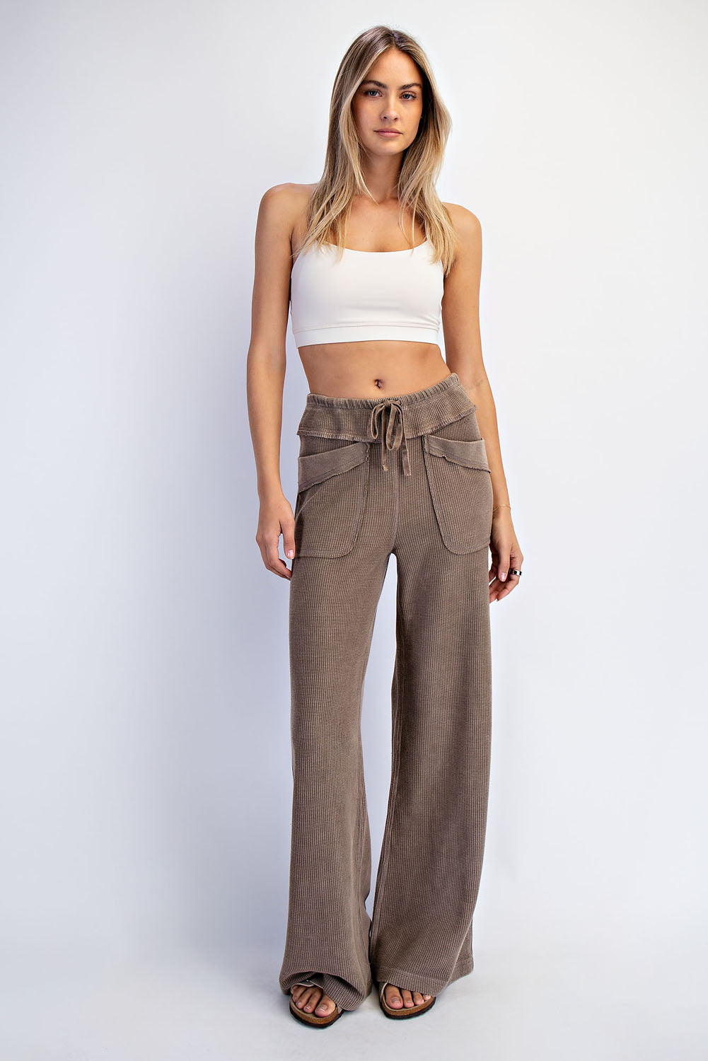 P6449 Mineral Washed Honeycomb Wide Leg Pants