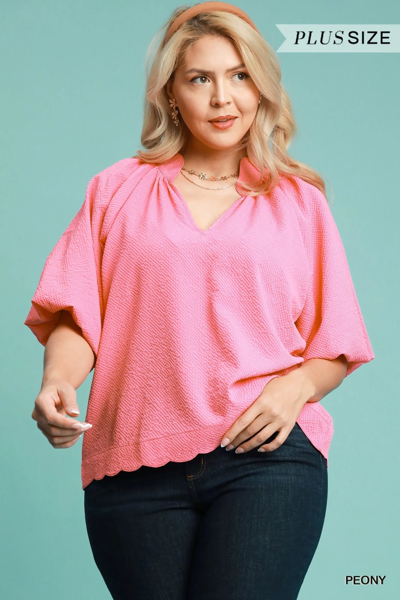 WC4405 Curvy Bubble Sleeved Seersucker Top