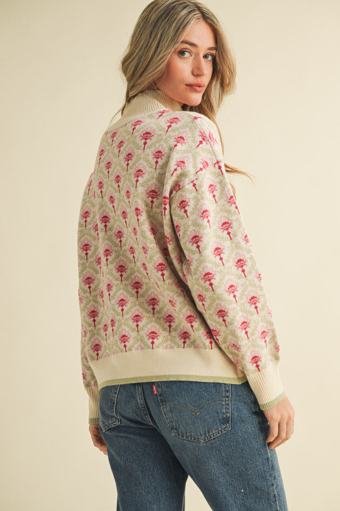 MSW10829 Floral Half Zip Pullover