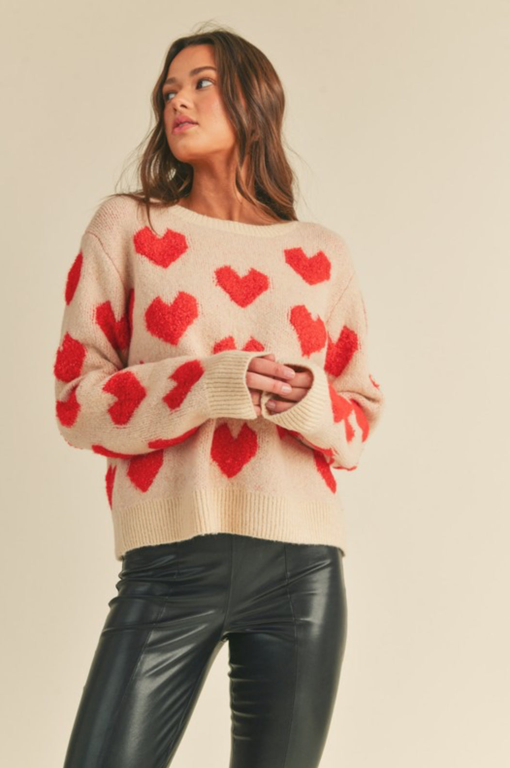 MSW7918 Fuzzy Heart Sweater