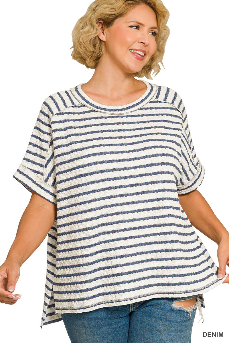 CTL-8615X5 Curvy Striped Hi-Low Tee
