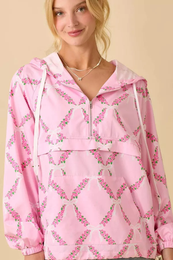 LJ61399 Coquette Ribbon and Floral Windbreaker Jacket