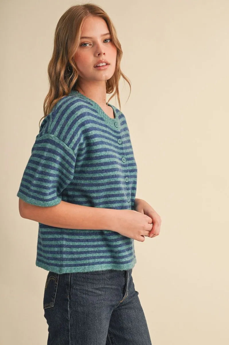 MSW11399 Striped Short Sleeve Sweater