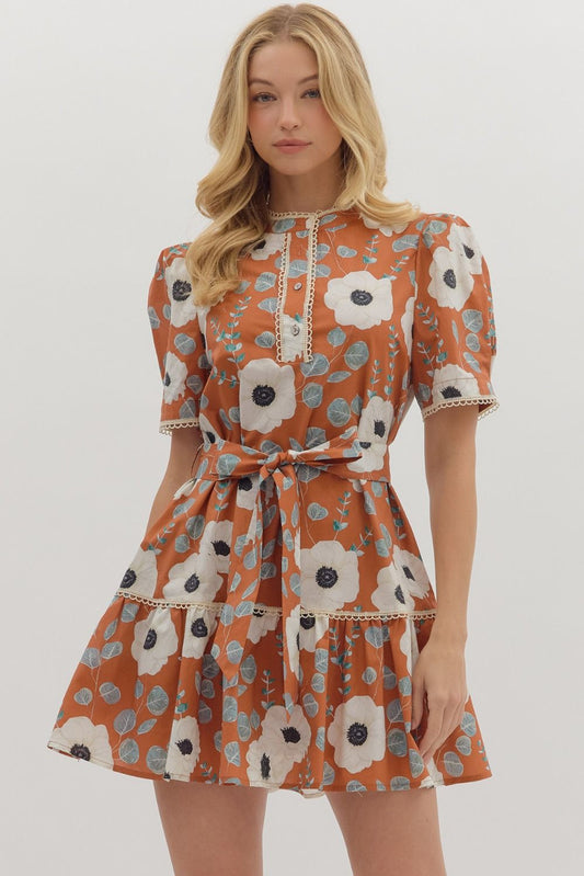 D28269 Floral Print Short Sleeve Dress