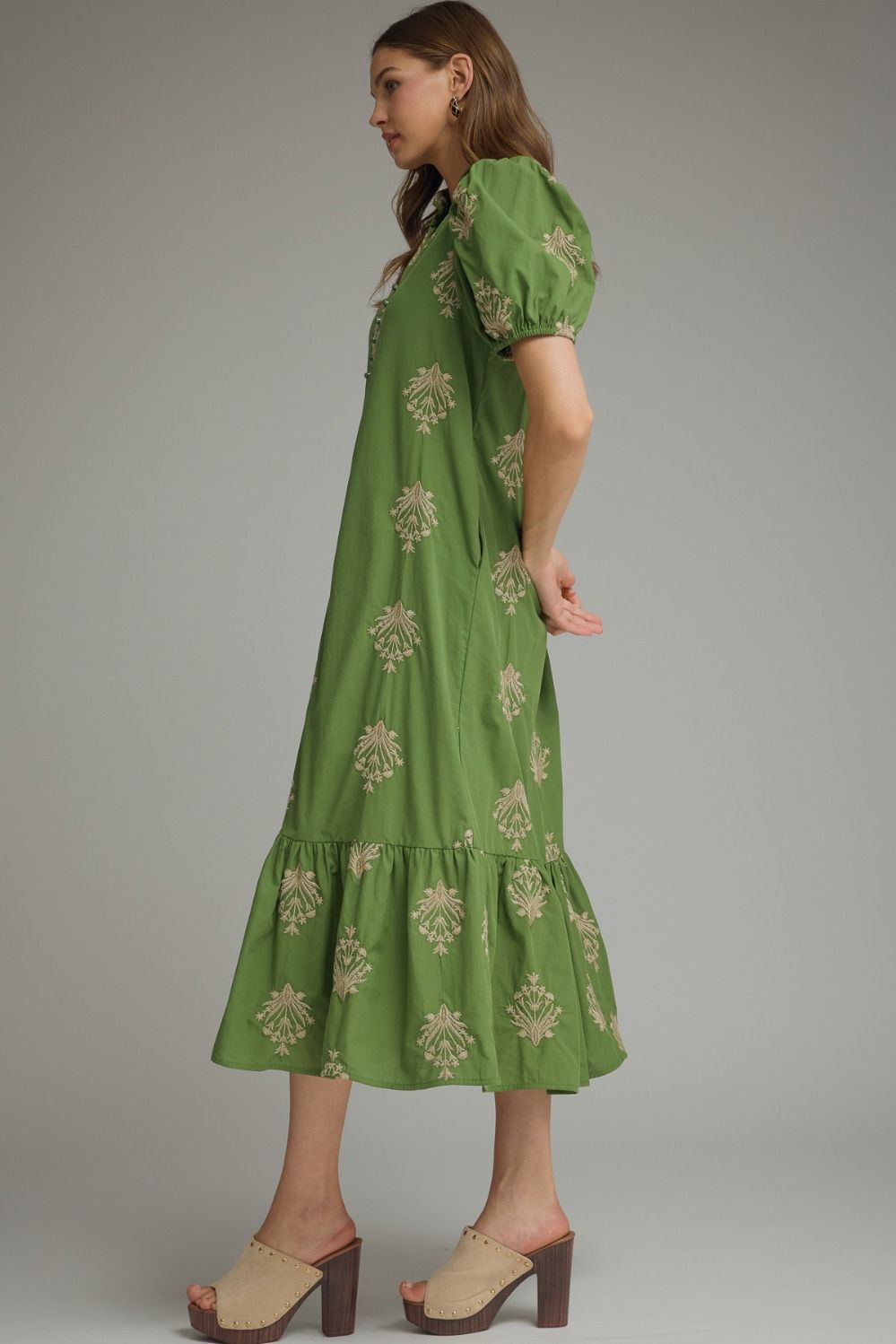 D30221 Embroidered Botanical Midi Dress