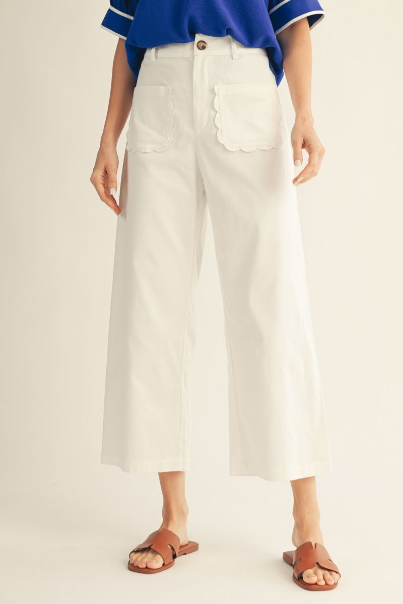 H50021 Scallop Pocket Detail Wide Leg Pants