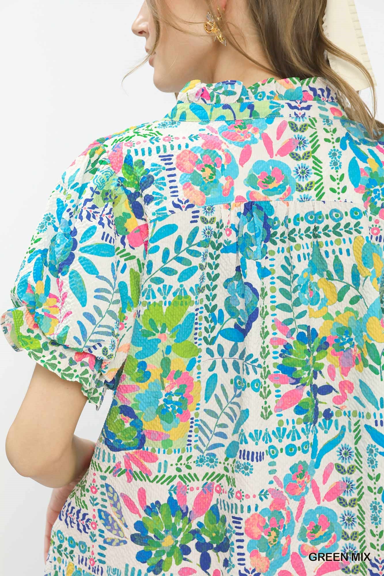 WC6336 Curvy Botanical Print Top