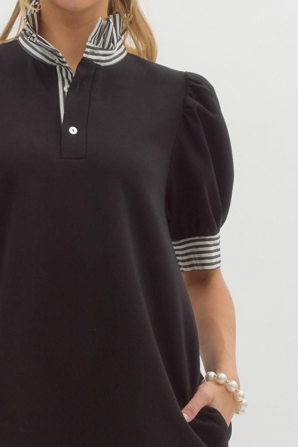 D25821 Solid Pullover Polo Dress