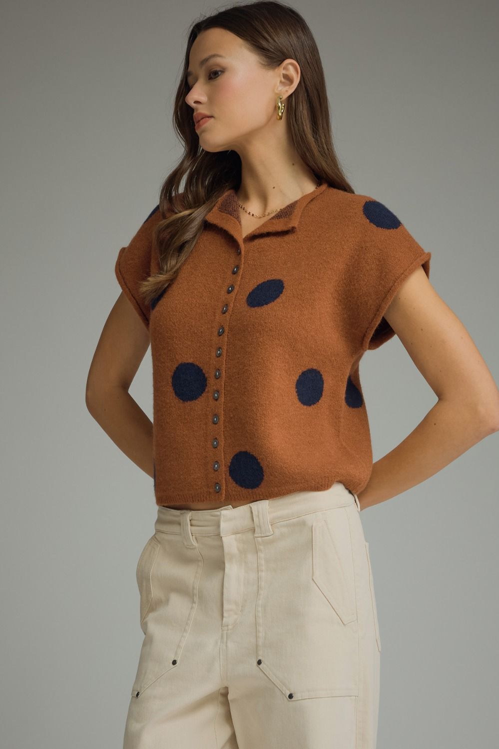 T32223 Polka Dot Sweater Top