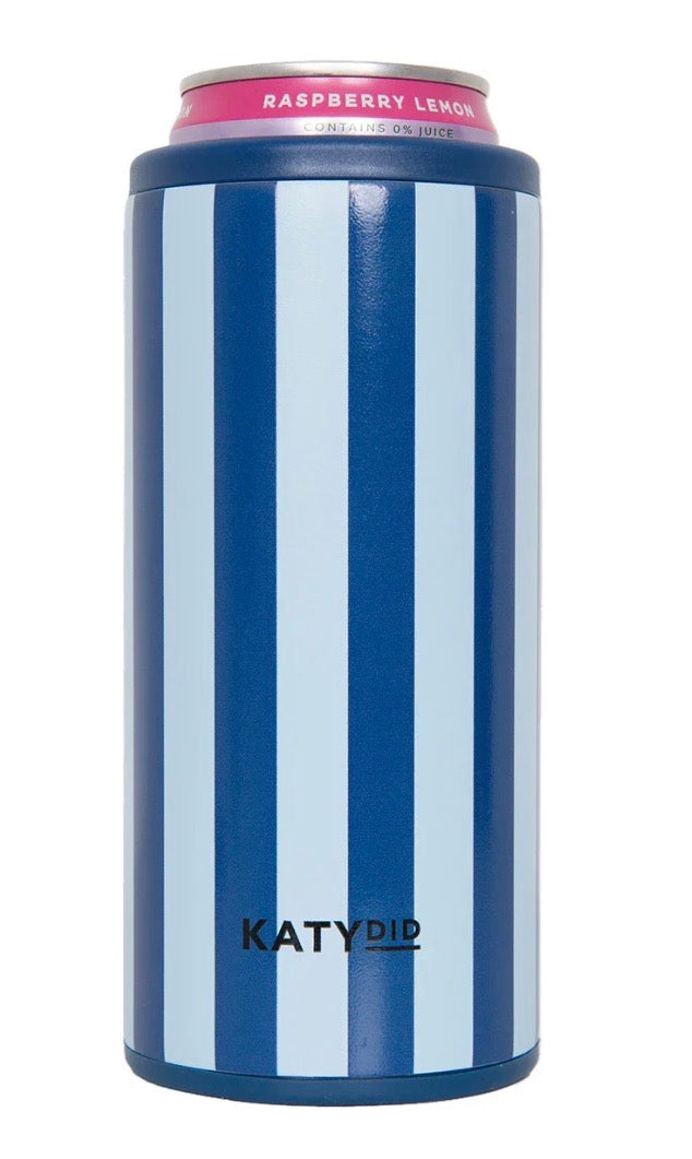 Light Blue and Navy Striped Slim Can Cooler