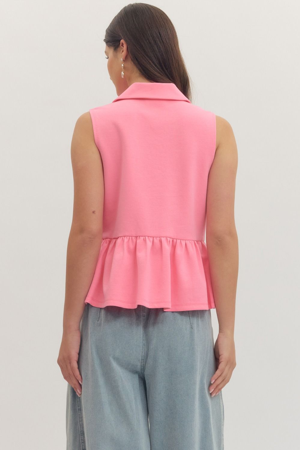 T30057 Solid Sleeveless Peplum Top