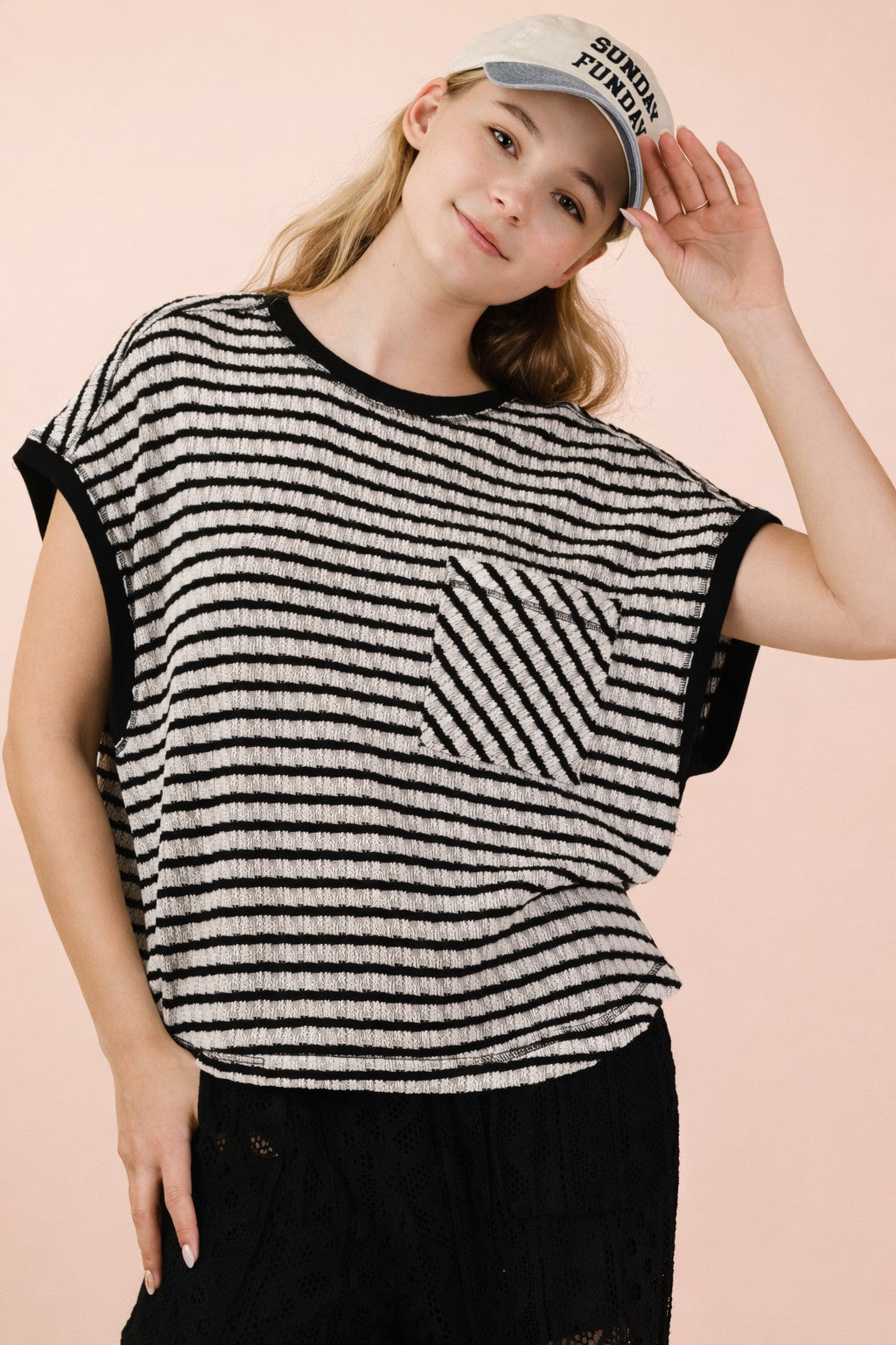 NT12605 Open Back Striped Textured Top