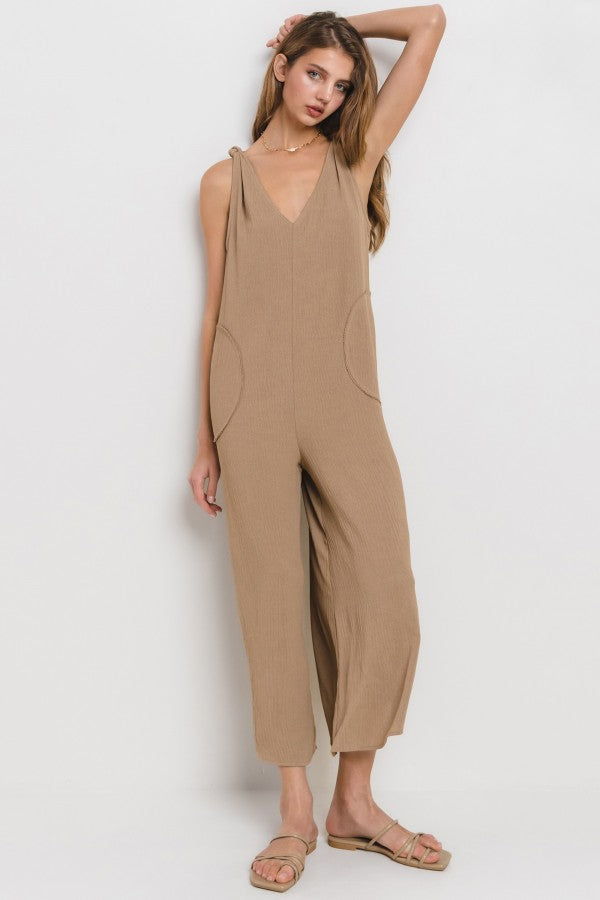 BEU62052SA Solid V-Neck Jumpsuit