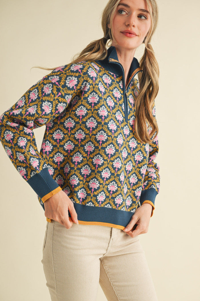 MSW10829 Floral Half Zip Pullover
