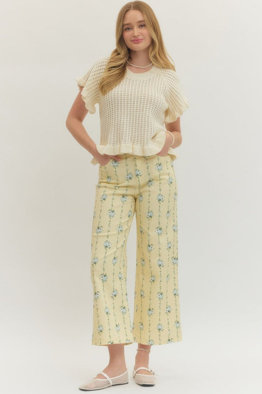 P30424 Floral Print Wide Leg Pants