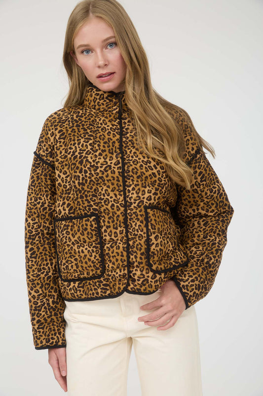 CR2689 Leopard Pattern Quilted Jacket